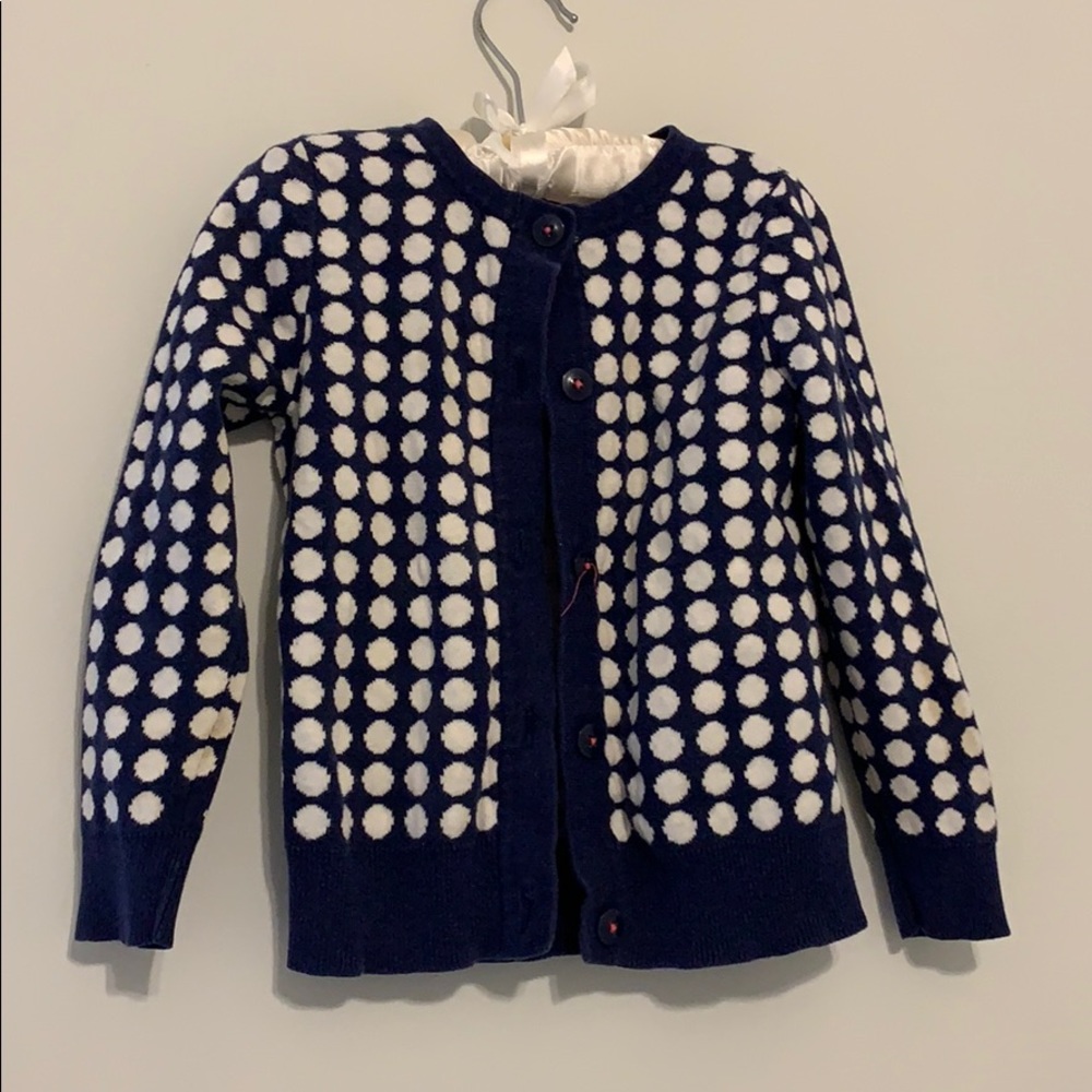 Navy and white polka dot sweater cardigan